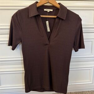 Madewell Brown Ribbed Polo Top